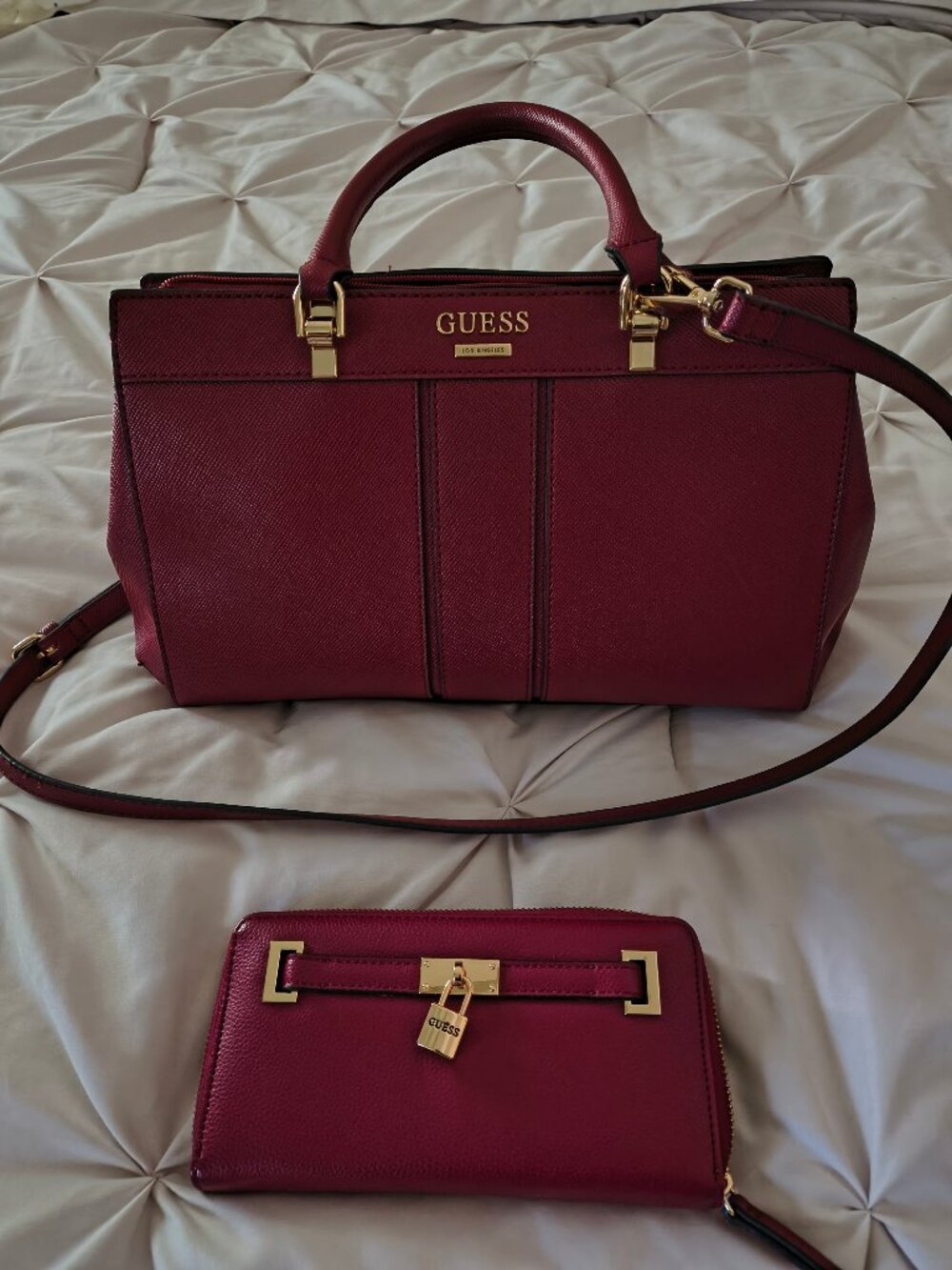 Guess Maroon Satchel Handbag w/matching wallet
